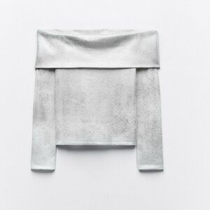 NWT ZARA EXPOSED SHOULDER METALLIC SWEATER